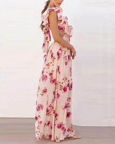 Sofia - Langes Sommerkleid mit offenem Rücken und Blumendruck