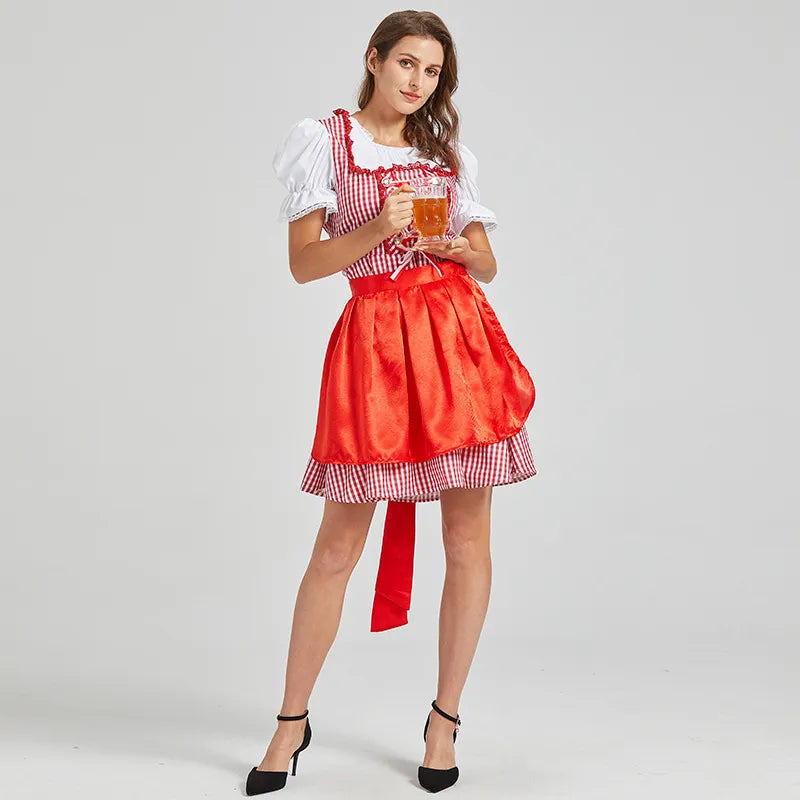 Dirndl Damen Kurz Kariert Rot Klassisch - Irmgard
