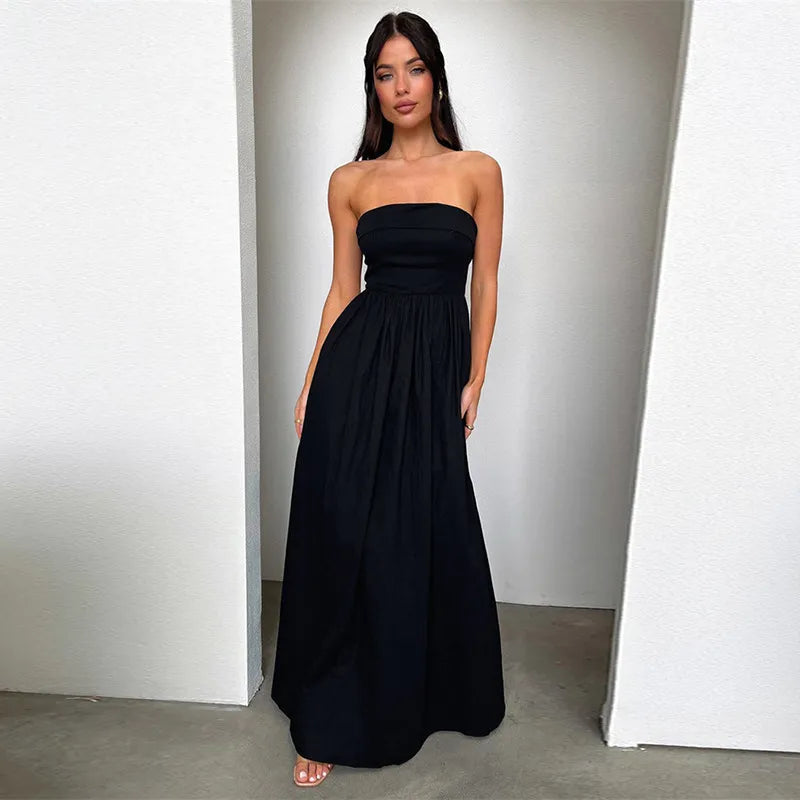 Jayla - Frenchy Solides schulterfreies langes Kleid
