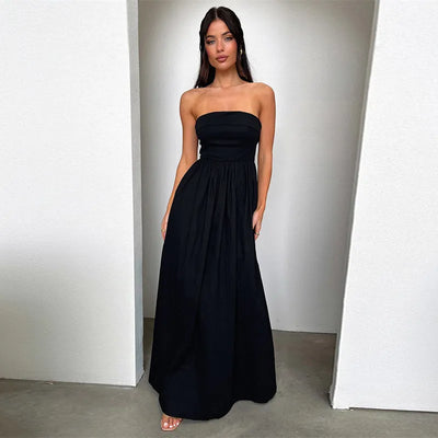 Jayla - Frenchy Solides schulterfreies langes Kleid