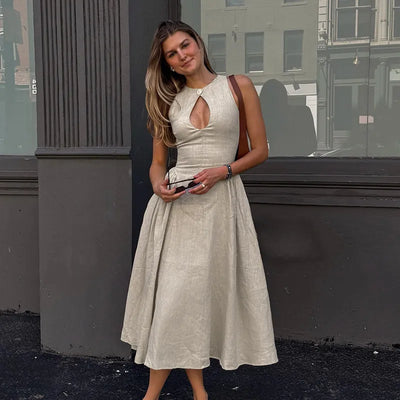 Hilary - Bohemio Langes Kleid mit Ausschnitt