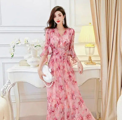 Emmas - Elegantes bedrucktes Pfirsichblütenkleid