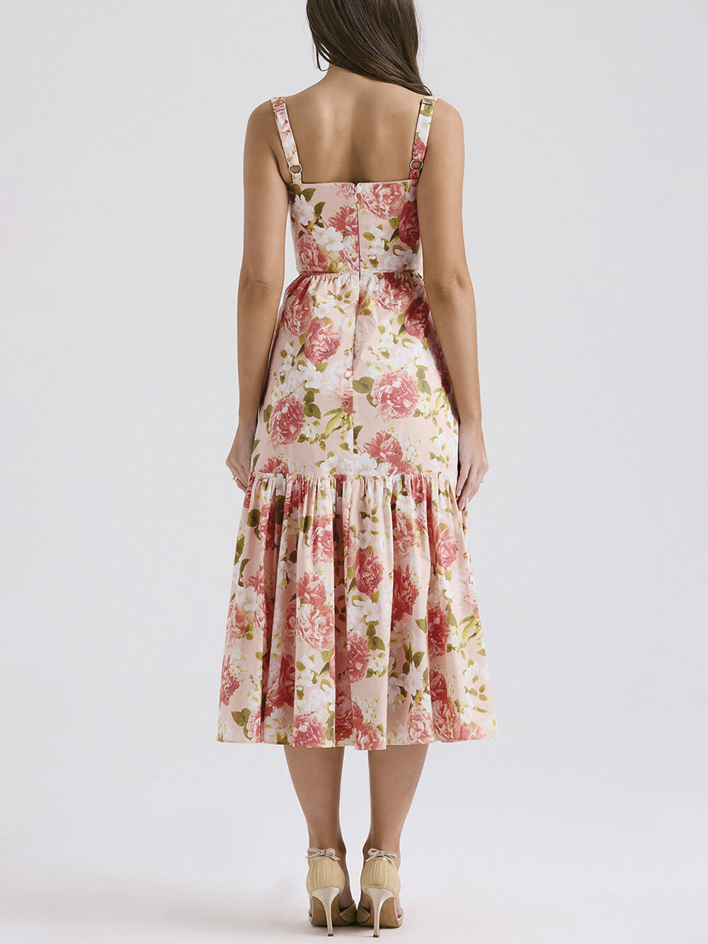 Fryda - Midikleid mit Blumenmuster und Neckholder im süßen Stil