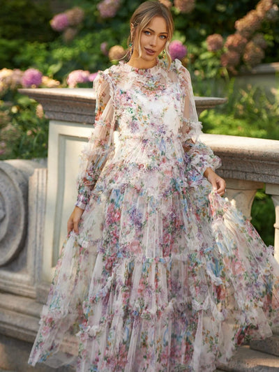 Marissa - Romantisches Mesh Blumen Fantasie Kleid