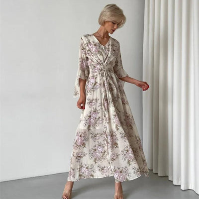 Norian - Florales Midi-Kleid mit V-Ausschnitt