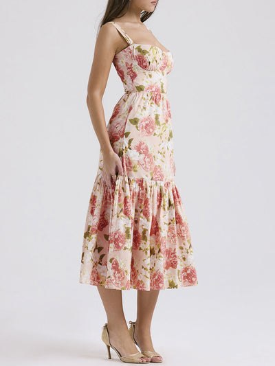 Fryda - Midikleid mit Blumenmuster und Neckholder im süßen Stil