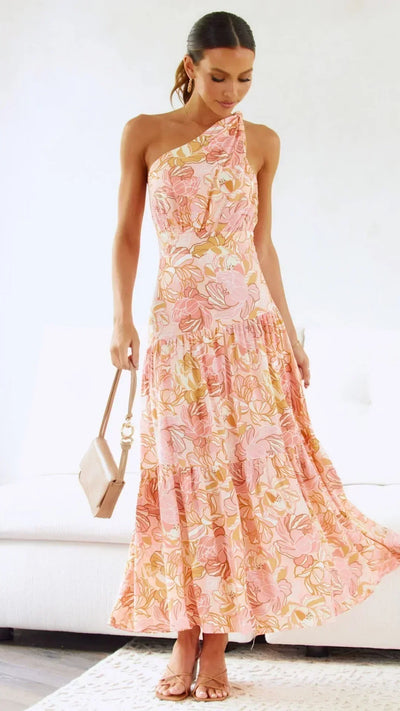 Cory - Ein-Schulter-Kleid mit Blumendruck
