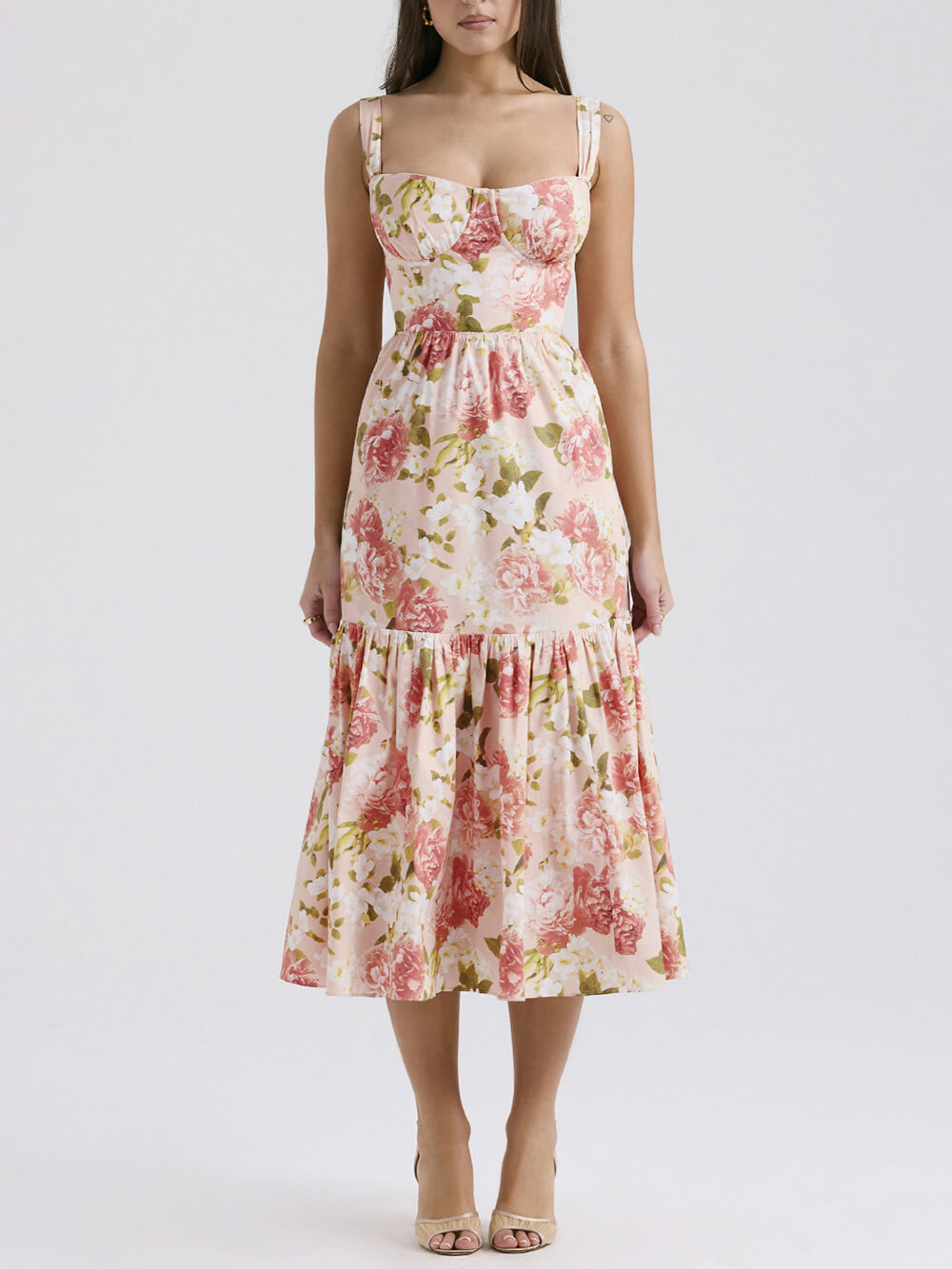 Fryda - Midikleid mit Blumenmuster und Neckholder im süßen Stil
