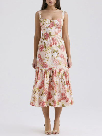 Fryda - Midikleid mit Blumenmuster und Neckholder im süßen Stil