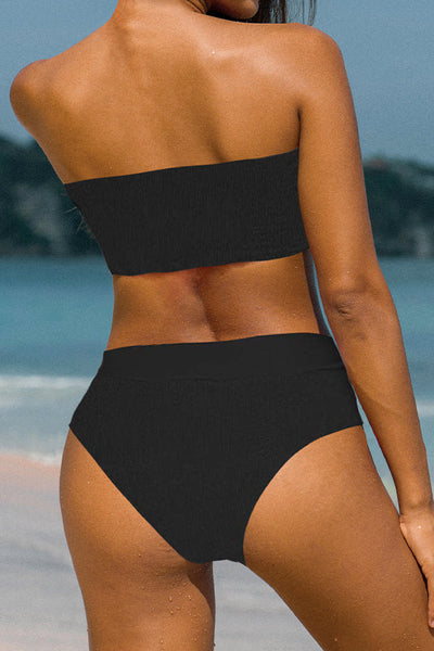 Ocean Chic - Bikini-Set mit hoher Taille und geripptem einfarbigem Design