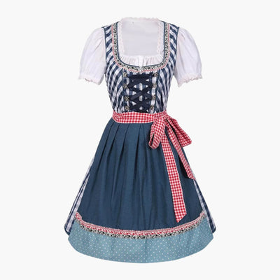 Dirndl Damen Blau Kariert mit Schürze und Bluse - Anna