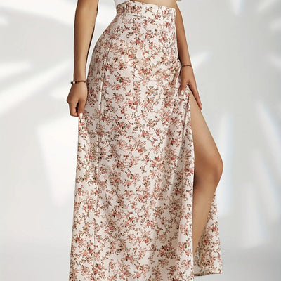 Langer Damenrock mit Blumenmuster und Seitenschlitz - Natalia