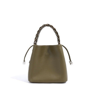 Damenhandtasche mit geflochtenem Griff im Eimer-Stil aus Leder - Camila