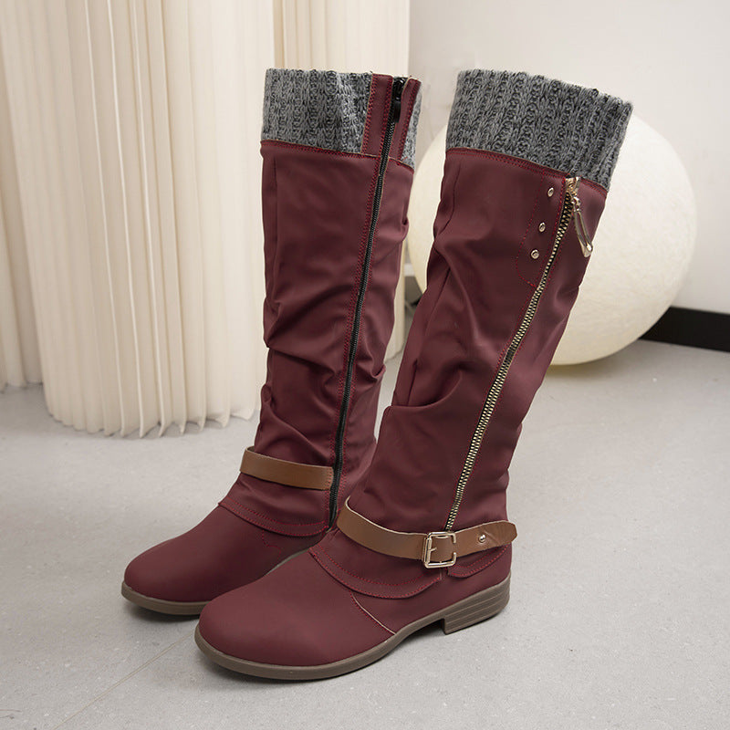 Lange Stiefel mit Reißverschluss und Wolldetails - Mireille