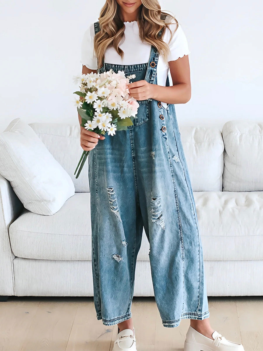 Lockere Passform, Used-Look-Jeansoverall - Jenna