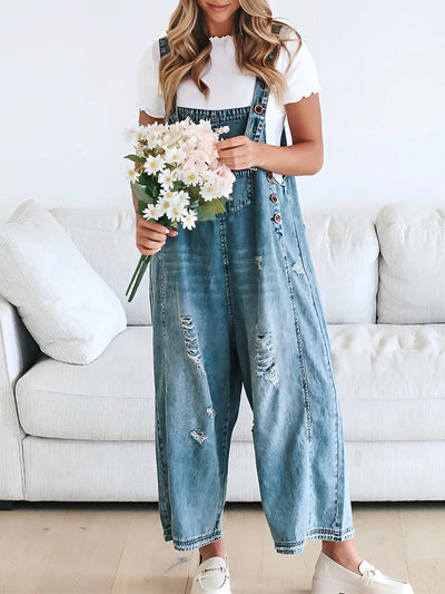 Lockere Passform, Used-Look-Jeansoverall - Jenna