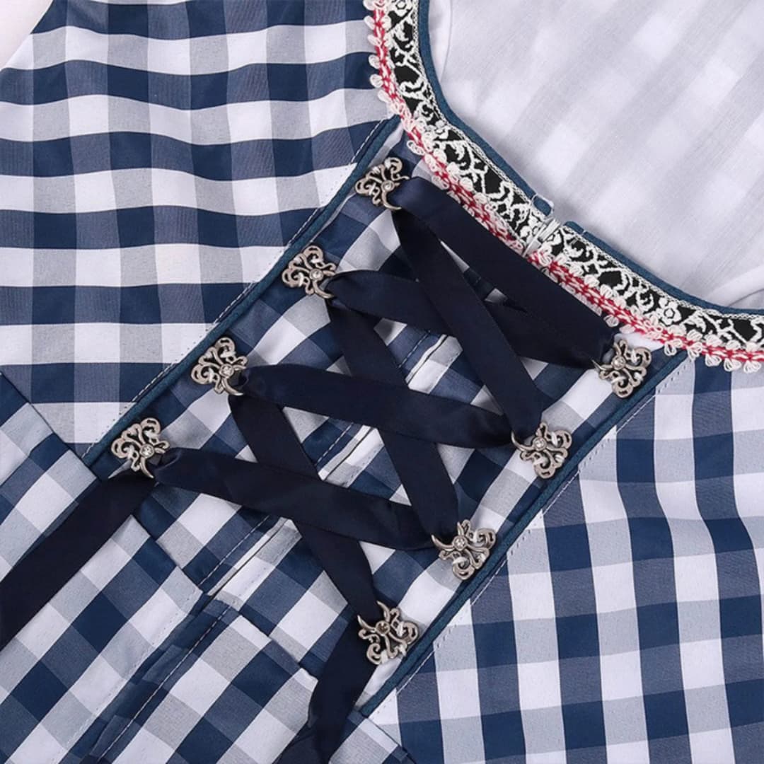 Dirndl Damen Blau Kariert mit Schürze und Bluse - Anna
