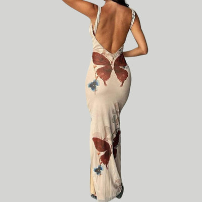 Esme - Langes Kleid mit Blumendruck und V-Ausschnitt