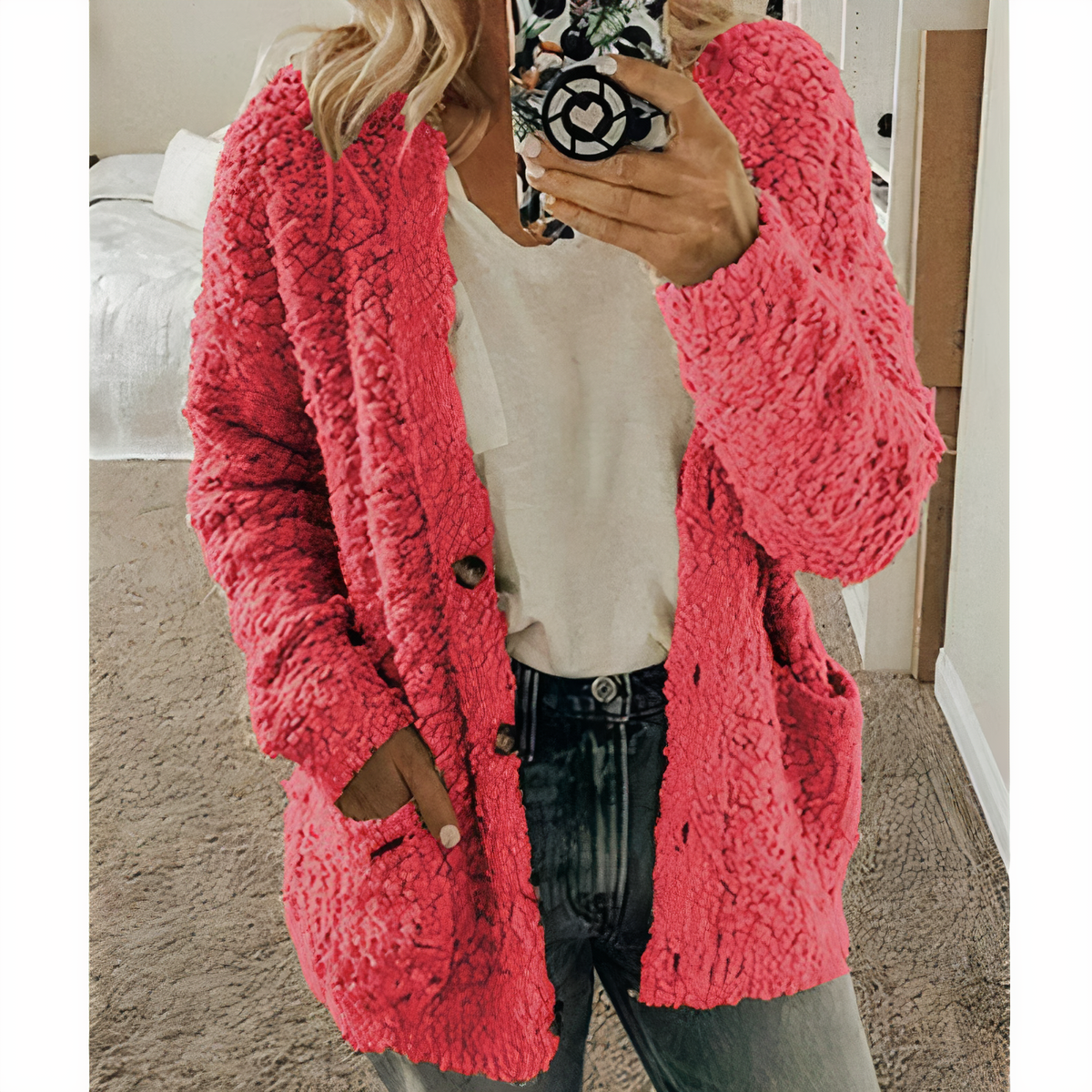 KAROLINA - Plüsch-Strickcardigan