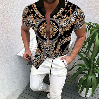 Bedrucktes Herren Kurzarm Hemd im Retro Stil