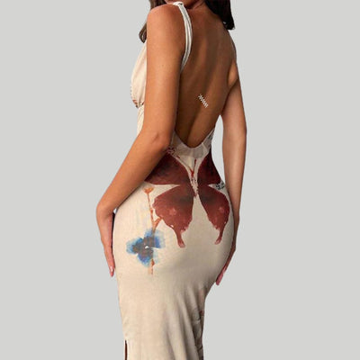 Esme - Langes Kleid mit Blumendruck und V-Ausschnitt