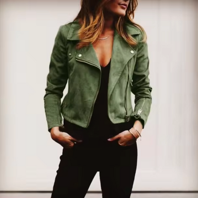 Bikerjacke aus Wildleder mit Metallreißverschluss - Samira