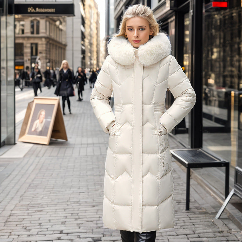 Langer Steppmantel mit Pelzkragen für Damen - Irina