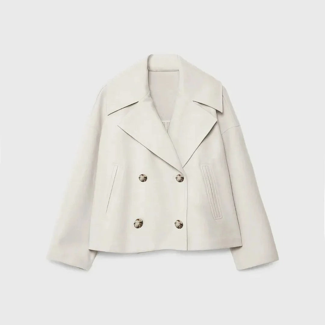 Kurze Damen-Wolljacke mit doppelreihigen Knöpfen - Heidi