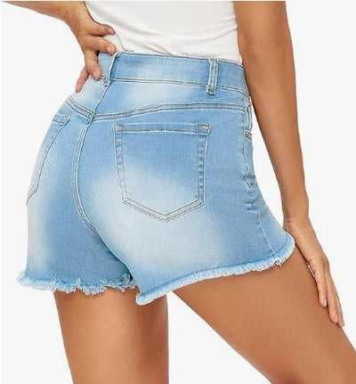 Denim-Shorts mit hoher Taille und ausgefransten Kanten - Bianca