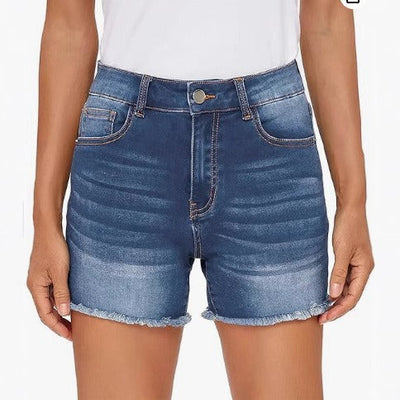 Denim-Shorts mit hoher Taille und ausgefransten Kanten - Bianca