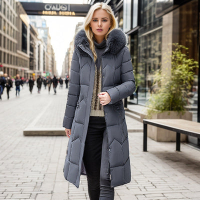 Langer Steppmantel mit Pelzkragen für Damen - Irina
