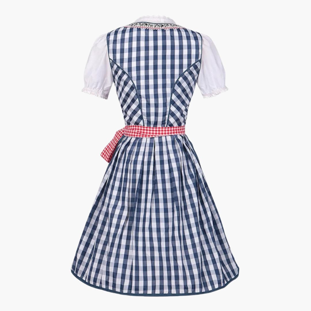 Dirndl Damen Blau Kariert mit Schürze und Bluse - Anna