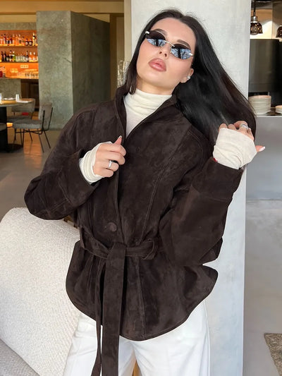 Retro-Wildlederjacke mit langen Ärmeln - Valentina