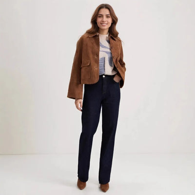 Kurze Wildlederjacke mit Fronttaschen für Damen - Alenor