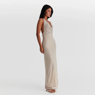 Ivy - Bedrucktes langes Kleid mit Spaghetti-Trägern
