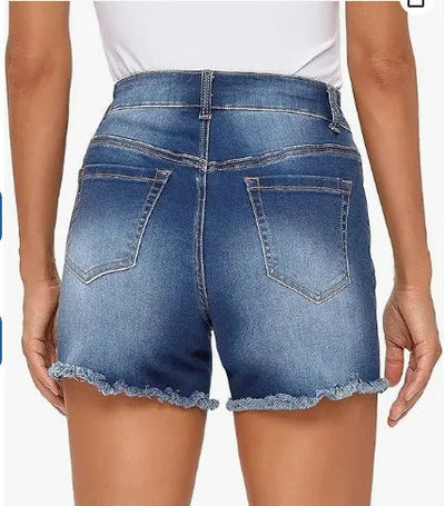 Denim-Shorts mit hoher Taille und ausgefransten Kanten - Bianca
