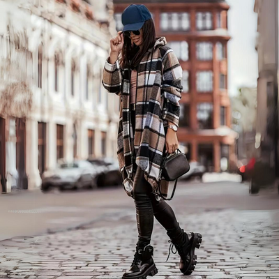Pleun - Trendige karierte Damen Strickjacke