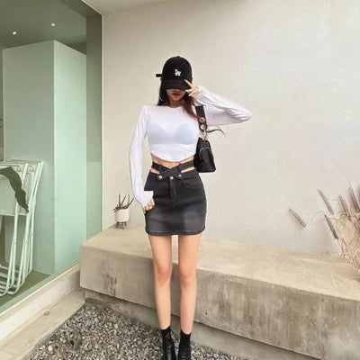 Nori - Moderner Denimrock mit ausgeschnittenem Bund