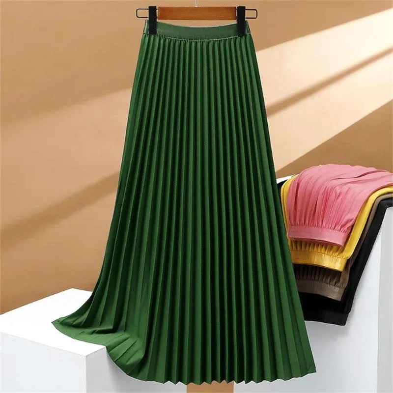 Langer Stretch-Faltenrock mit hoher Taille, elegant und bequem, perfekt für einen raffinierten und femininen Look