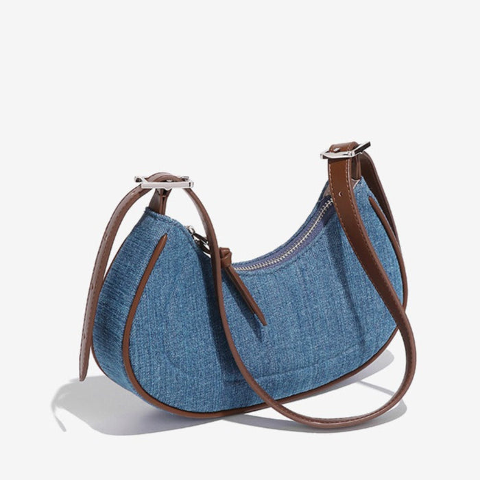Damen-Umhängetasche aus Denim in Halbmondform - Élodie