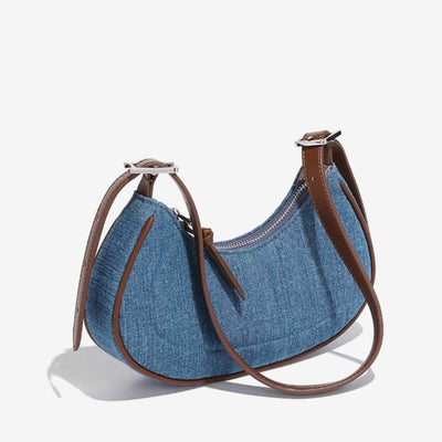 Damen-Umhängetasche aus Denim in Halbmondform - Élodie