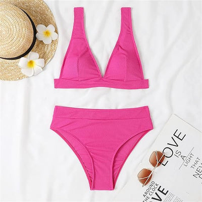 Ocean Chic - Bikini-Set mit Neckholder Knoten und einfarbigem Design