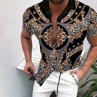 Bedrucktes Herren Kurzarm Hemd im Retro Stil