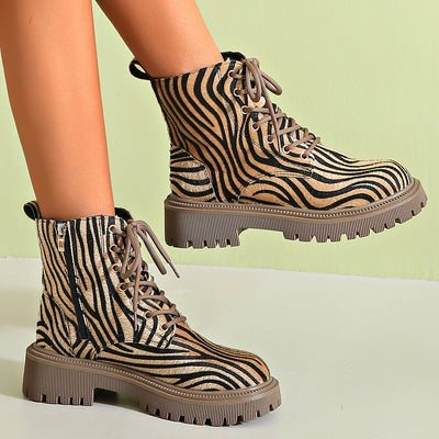 Winterstiefeletten für Damen mit Schnürsenkeln und Tiermotiv - Samantha