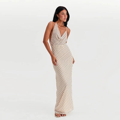 Ivy - Bedrucktes langes Kleid mit Spaghetti-Trägern