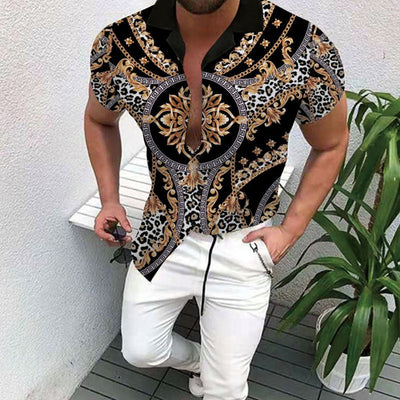 Bedrucktes Herren Kurzarm Hemd im Retro Stil