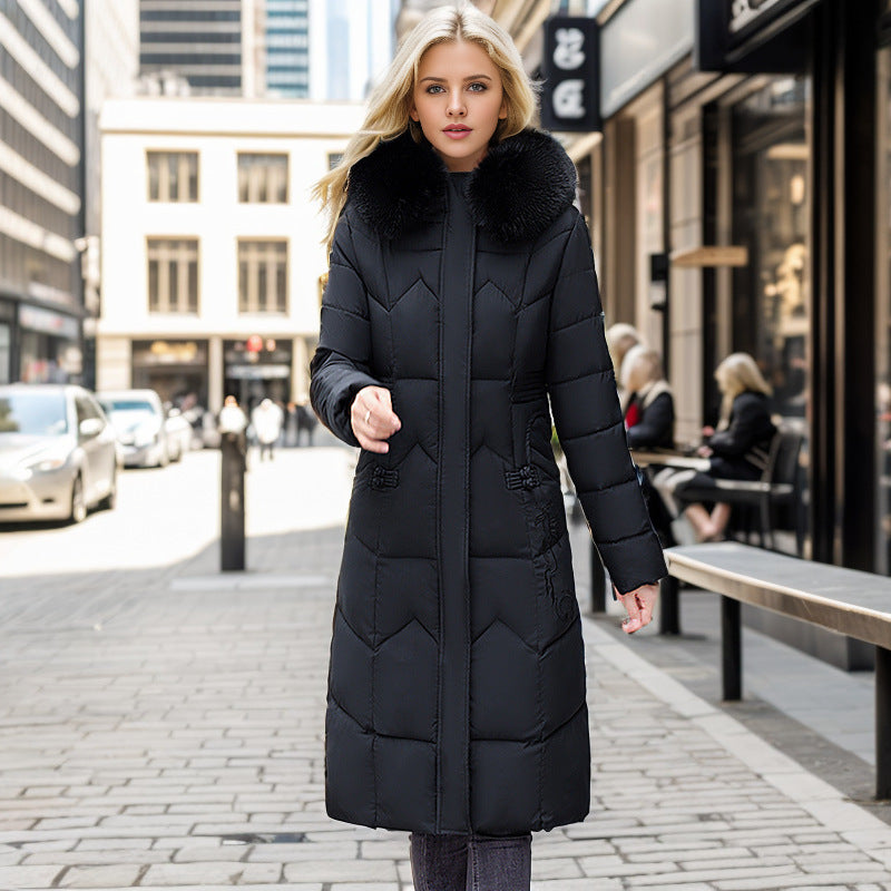 Langer Steppmantel mit Pelzkragen für Damen - Irina