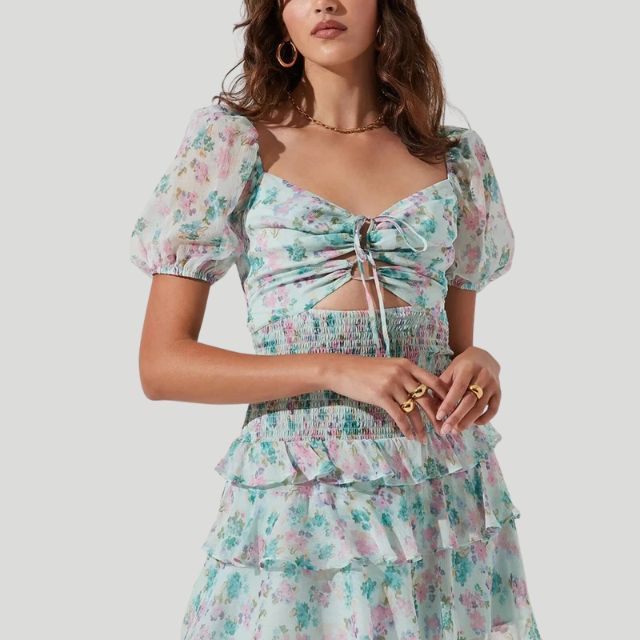 Fioby - Florales Rüschen-Minikleid mit Puffärmeln