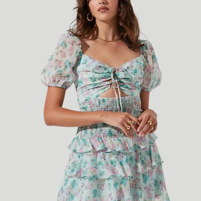 Fioby - Florales Rüschen-Minikleid mit Puffärmeln