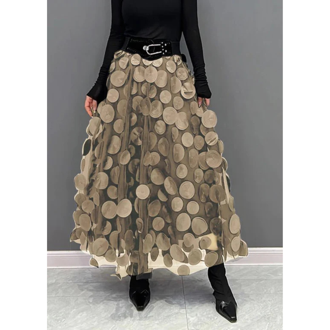 Vintage gepunkteter, hochtaillierter Maxi-Rock für Damen